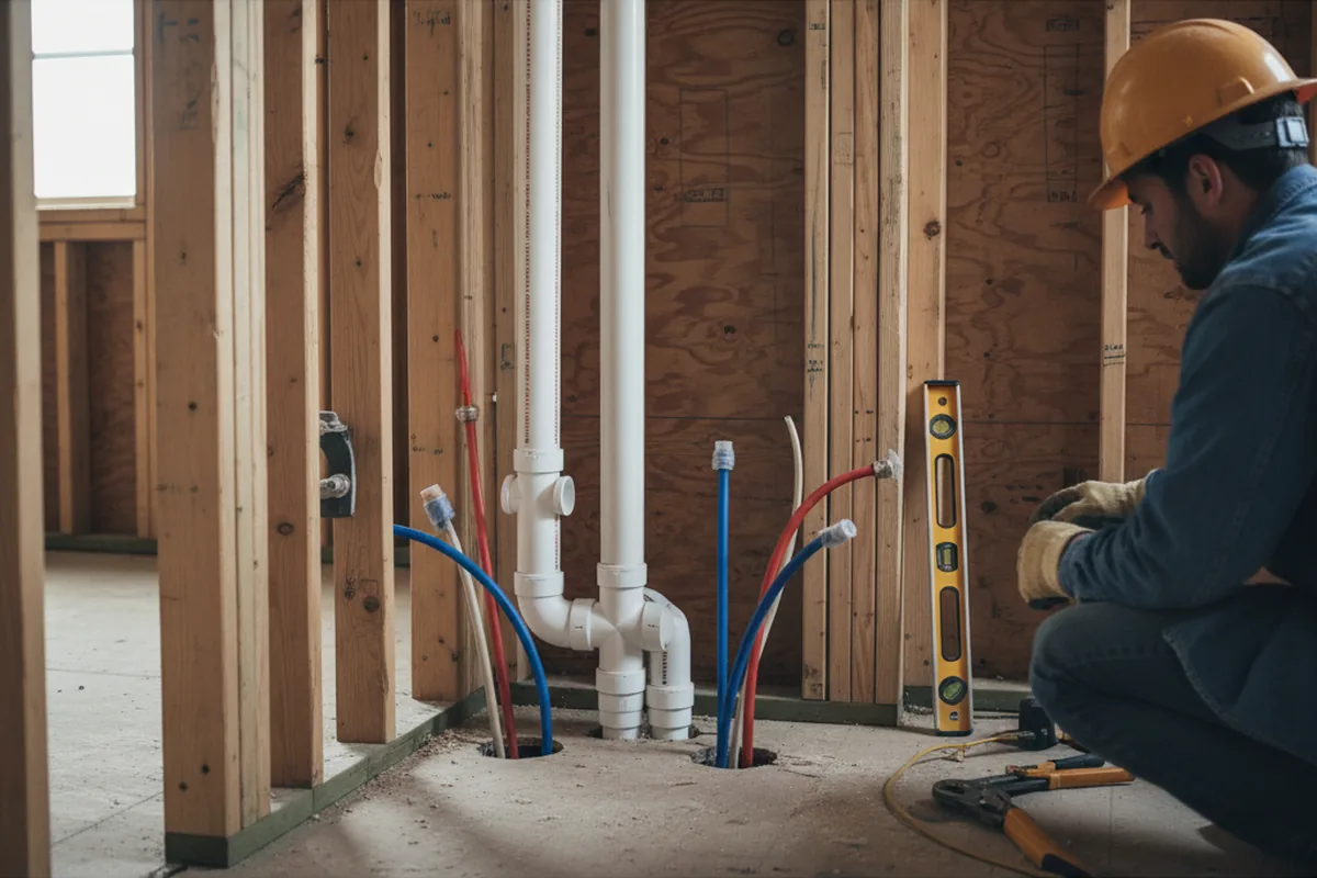 Drain and supply rough-in during Sump Pump Repair in Rousseau
