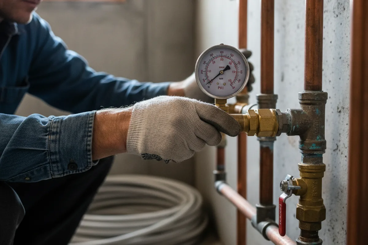 Pressure testing a repaired line during Water Line Repair in Rousseau